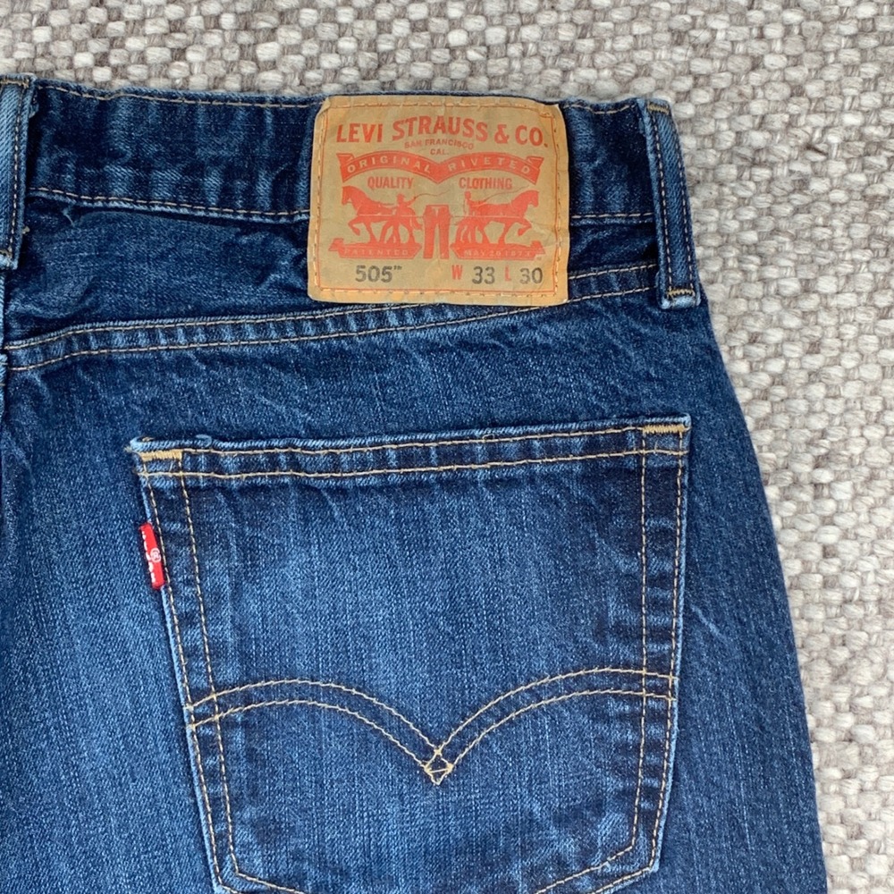 Levis 505 Regular Fit Jeans Mens W33 L30 Blue Straight Leg Denim 00505-1239